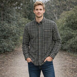 Chaps Button Down Shirt Plaid Mens L Black & White Long Sleeve Casual Workwear